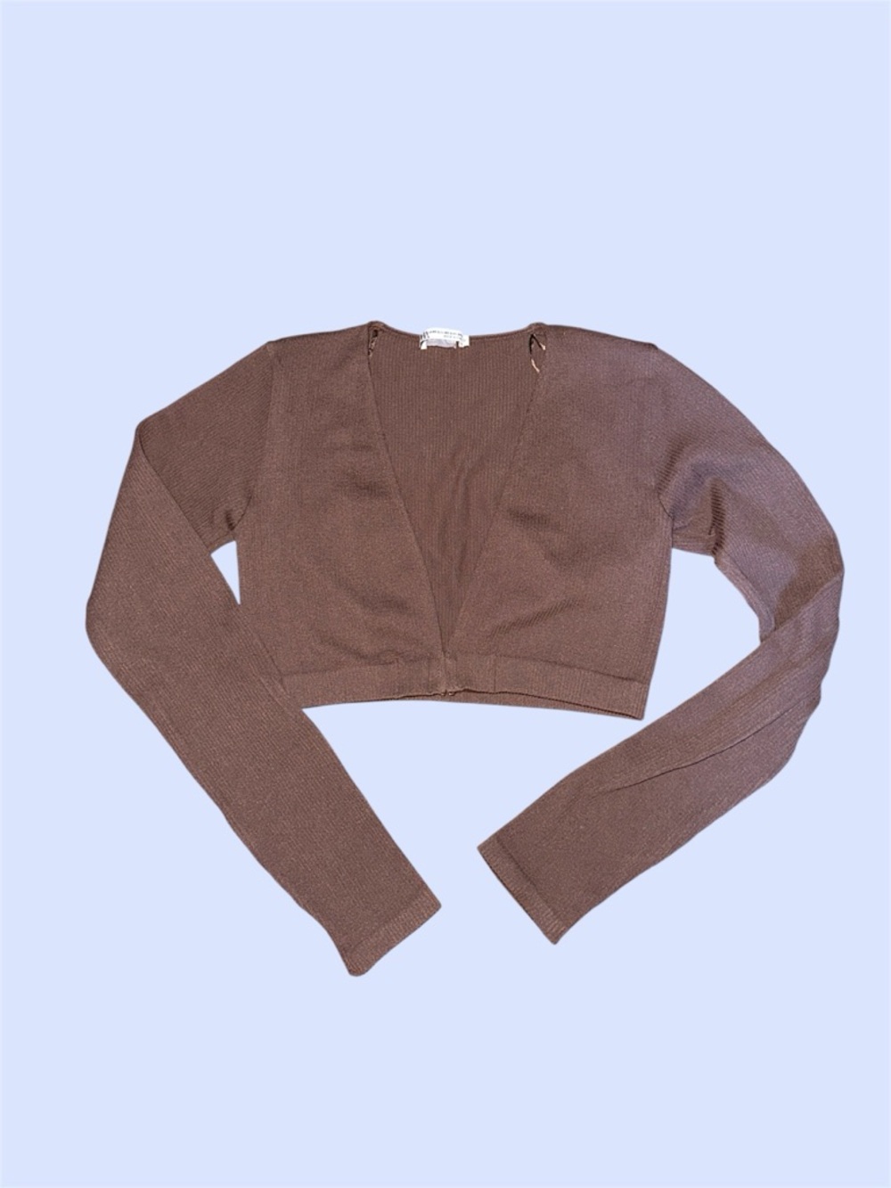 Zara Cropped Ribbed Cardigan in Brown
